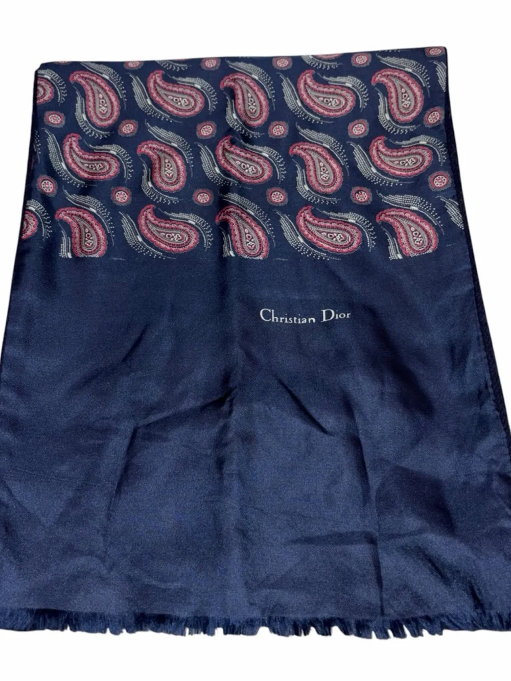 Vintage Christian Dior Navy Blue Paisley Silk & Wool Reversible Scarf Shawl